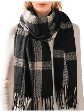 Women's Black-A Shawl Soft Tassel Plaid Large Scarves Wraps Neck Scarves